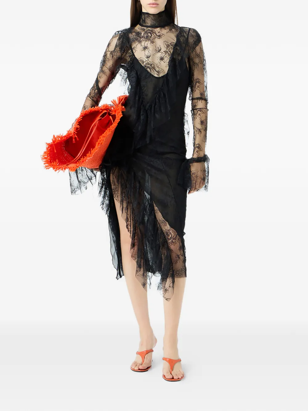 Blumarine Midi-jurk met kant Zwart