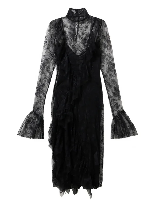 chantilly lace midi dress Women's Serenya A-line Ruffled Chantilly Lace Midi Dress S/M/L/Customize Nude MEAN BLVD Nude / Customize