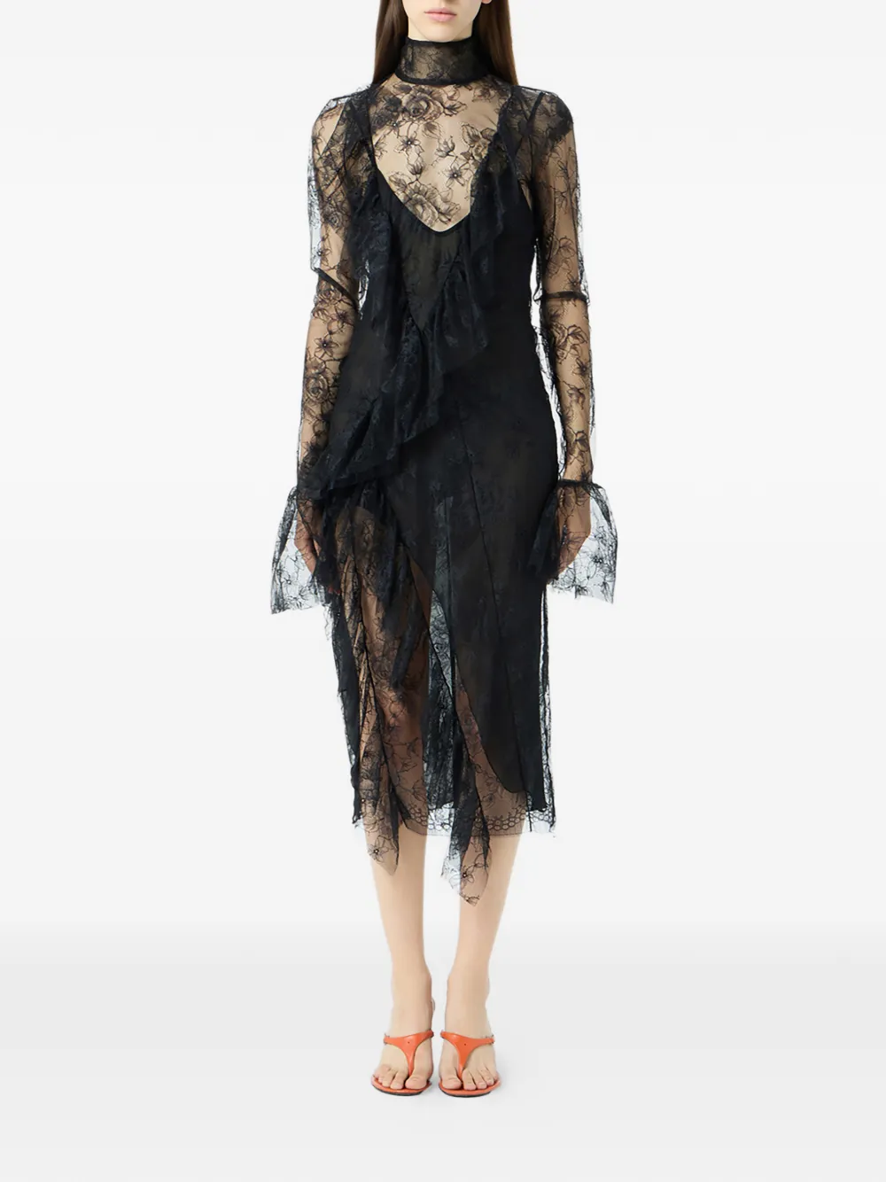 Blumarine Midi-jurk met kant - Zwart