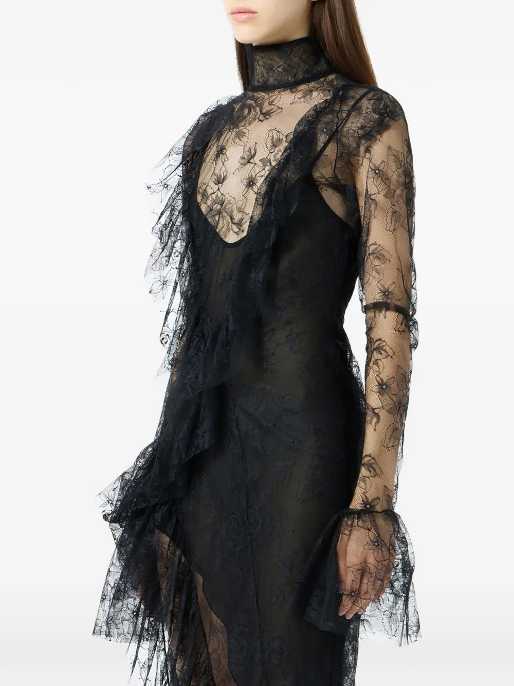 Blumarine Midi-jurk met kant Zwart