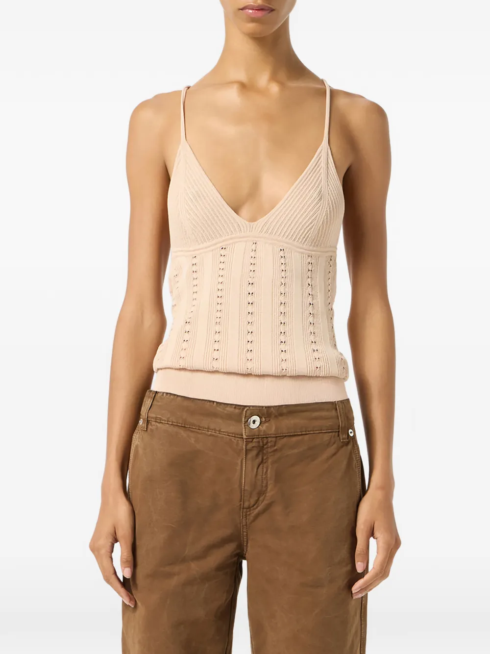  Blumarine Knitted V-neck Top - Neutrals 