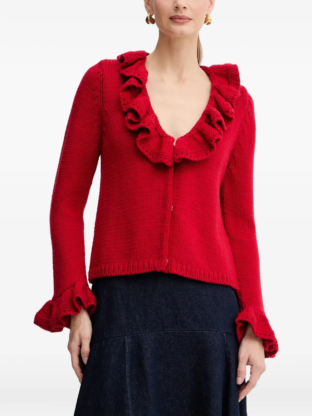 LUISA SPAGNOLI ruffled cardigan - Rosso