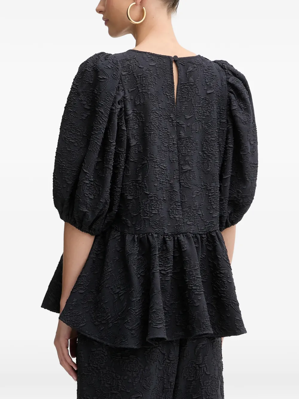  Stine Goya Puffed-sleeve Floral-effect Top - Blue 