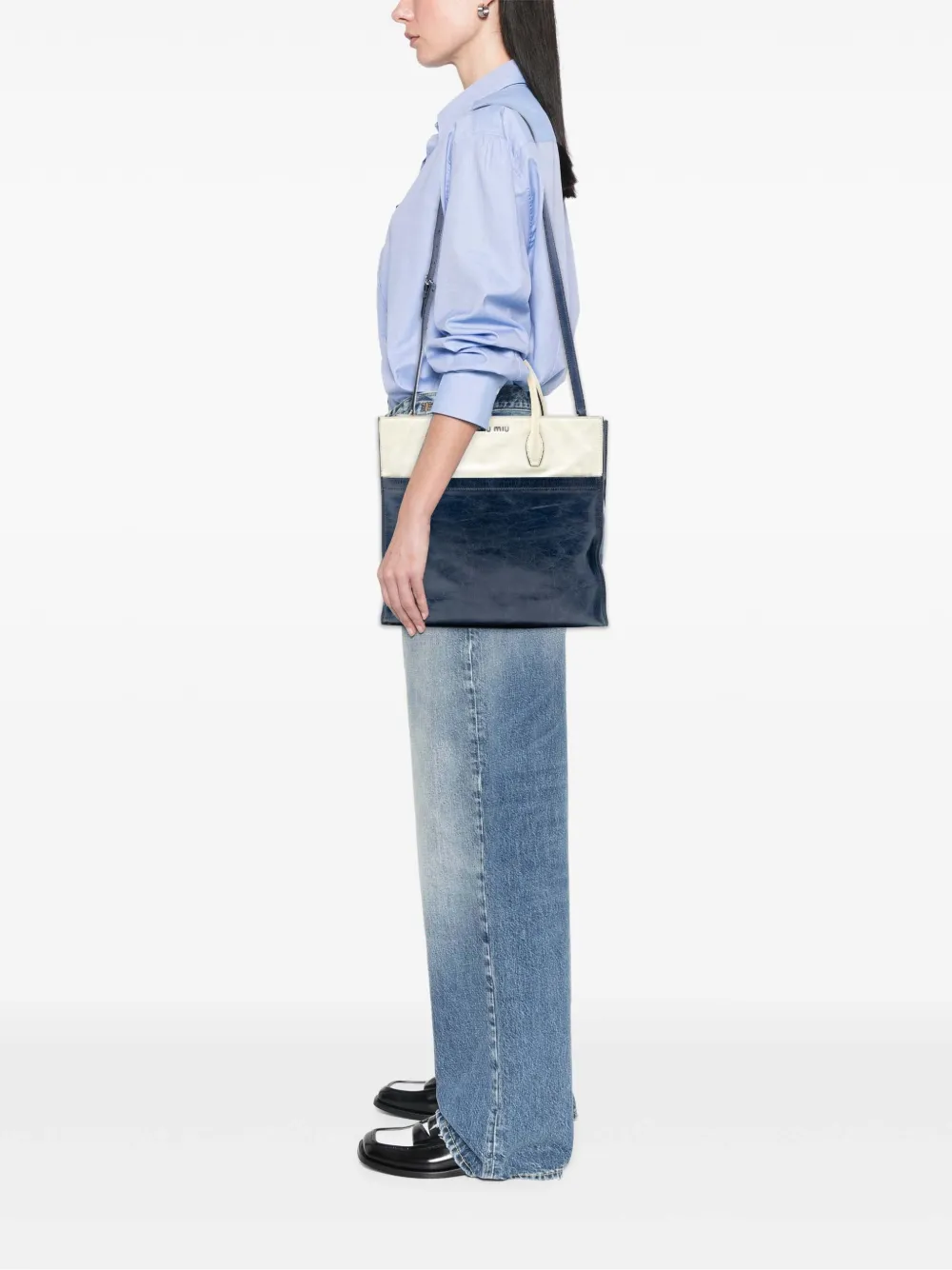 Miu Miu Pre-Owned 2010 Bicolor Goatskin Madras satchel | Pre-Owned | Image 2