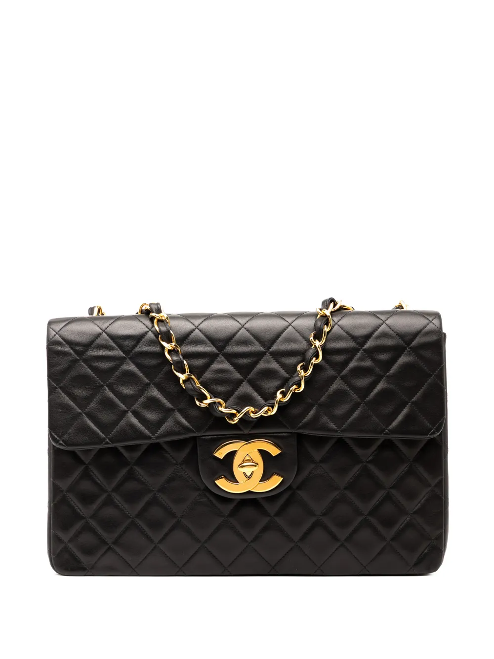 Pre-owned Chanel 1994-1996 Maxi Xl Classic Lambskin Single Flap Shoulder Bag In Black