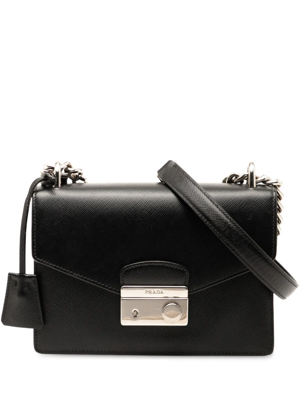 Prada Pre-Owned Borsa a tracolla Lux Sound Lock in pelle Saffiano 2010-2025 - Nero