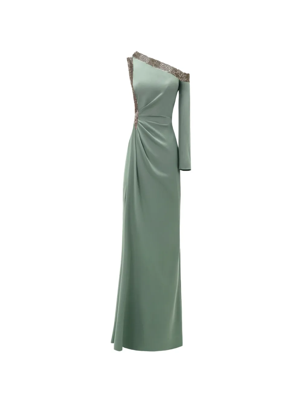 Gemy Maalouf Verziertes Maxikleid mit asymmetrischem Ausschnitt - Grün