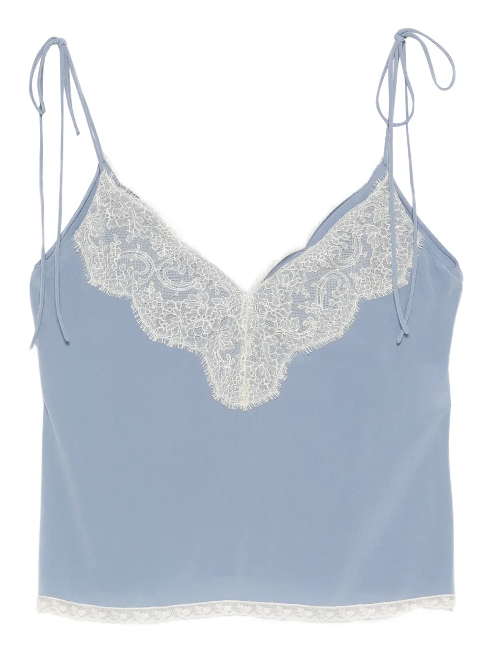 Valentino Garavani lace-trim V-neck top - Blu