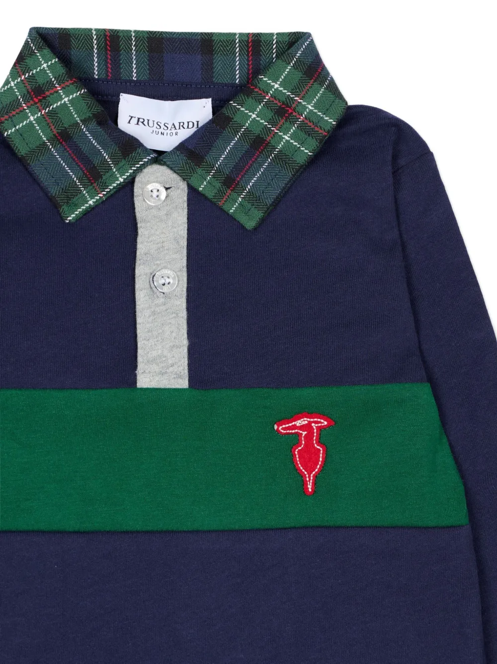  Trussardi Junior Plaid Collar Long-sleeve Polo Shirt - Blue 