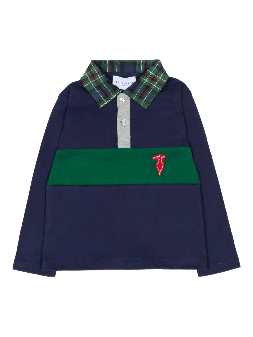 TRUSSARDI JUNIOR plaid collar long-sleeve polo shirt - Blu