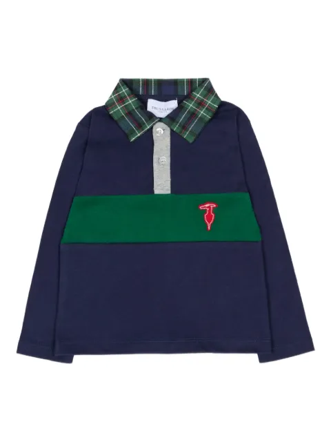 TRUSSARDI JUNIOR plaid collar long-sleeve polo shirt