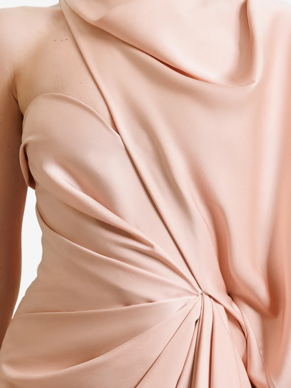 Gemy Maalouf Gedrapeerde maxi-jurk met asymmetrische hals Beige