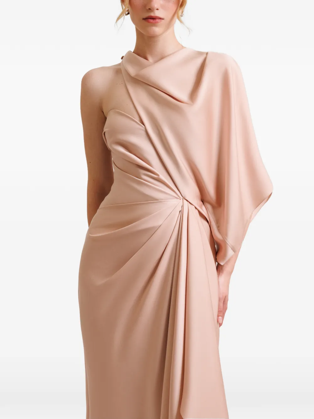 Gemy Maalouf Gedrapeerde maxi-jurk met asymmetrische hals Beige