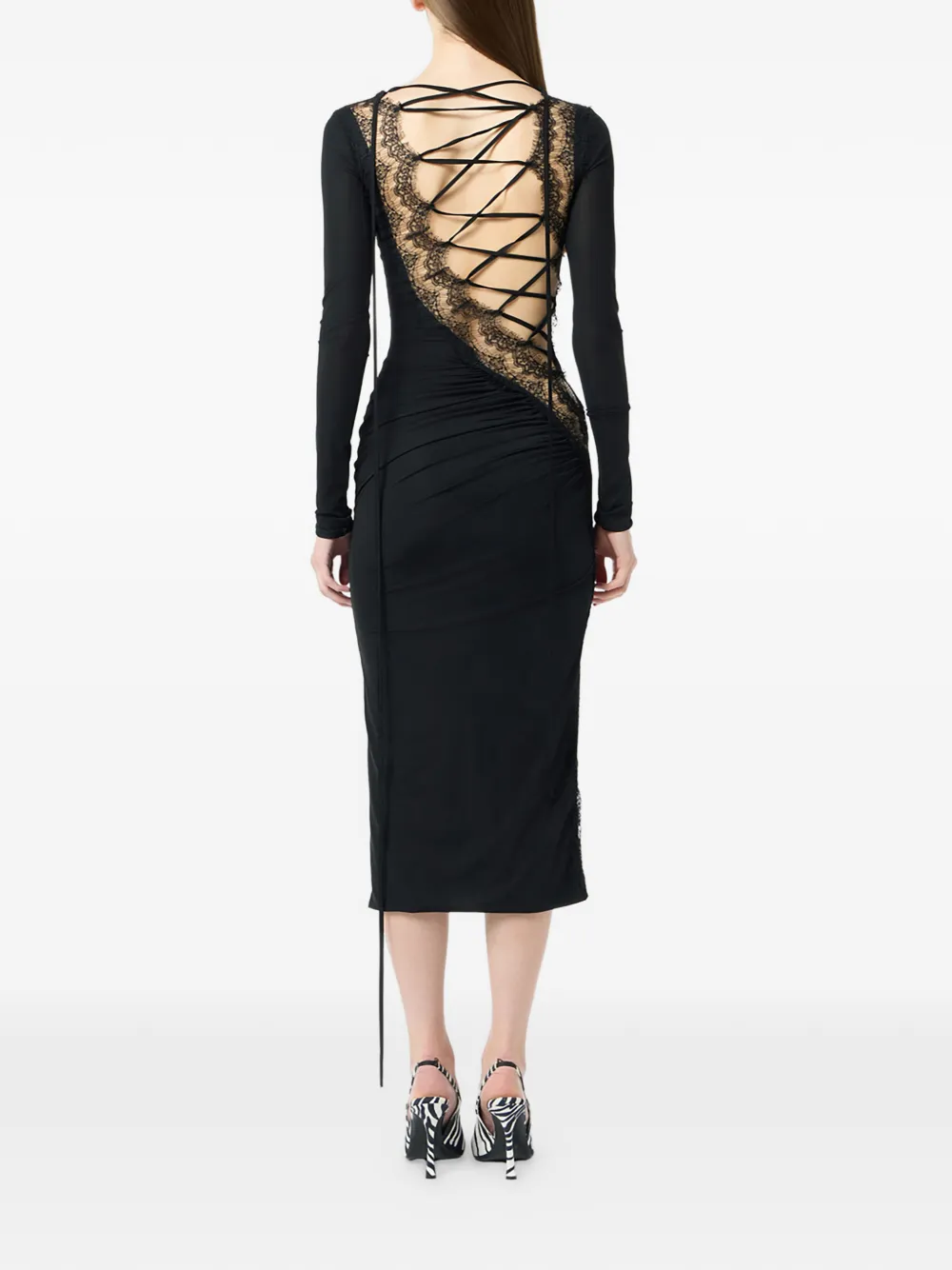 Blumarine Midi-jurk met kanten vlak Zwart