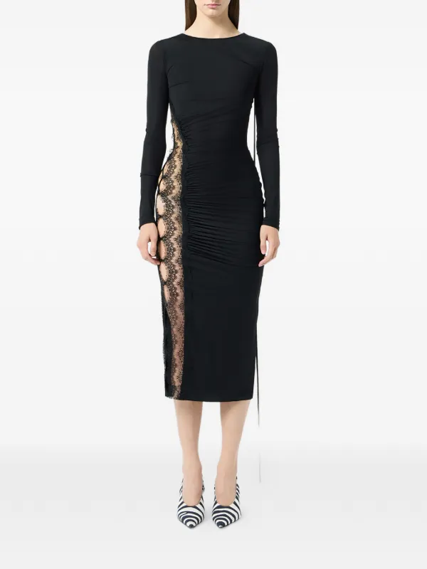 knee length dresses for ladies Black Lace Insert Peplum Knit Midi Dress – self-portrait-US main image 1
