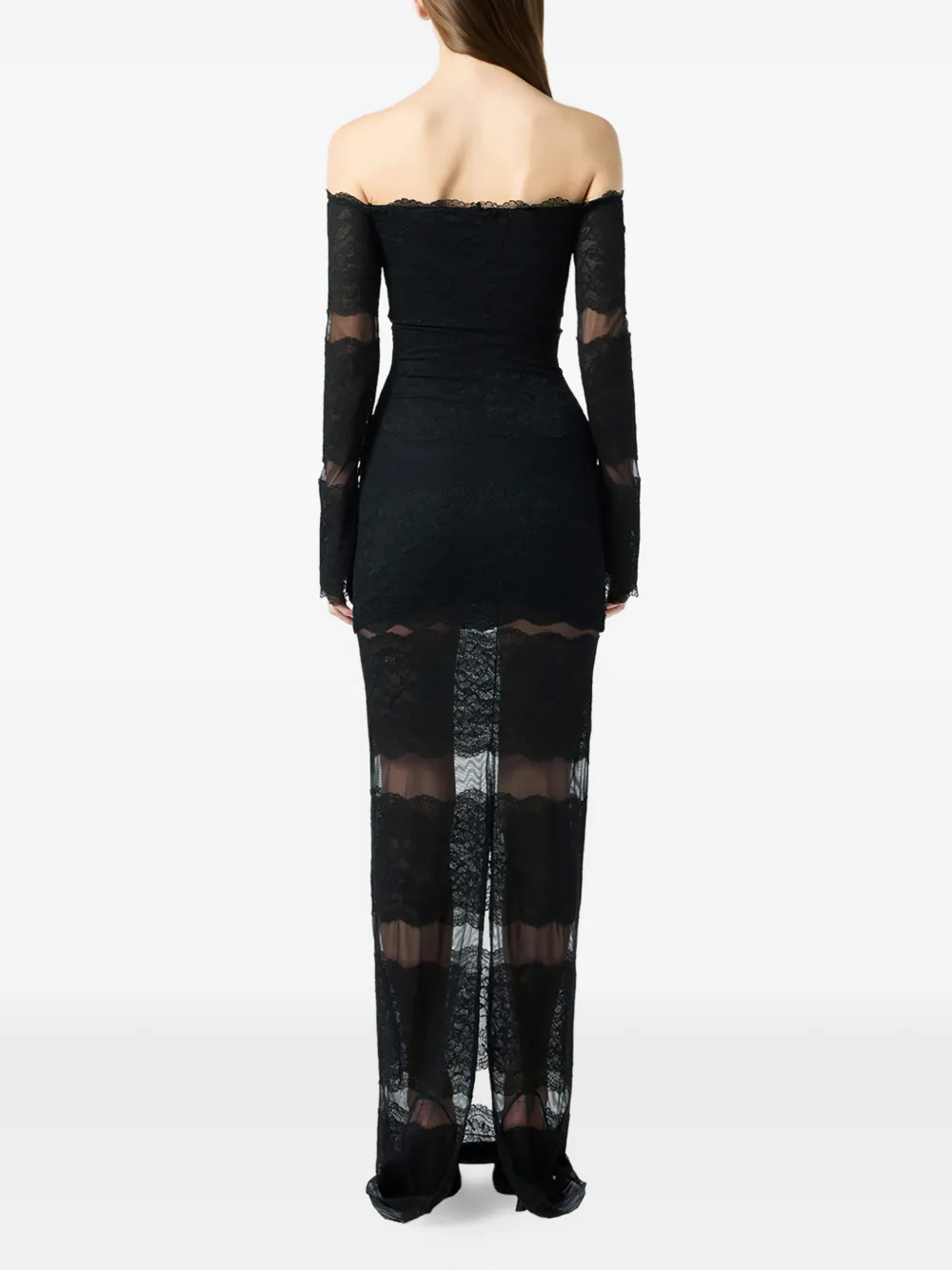 Blumarine Off-shoulder maxi-jurk met kant Zwart