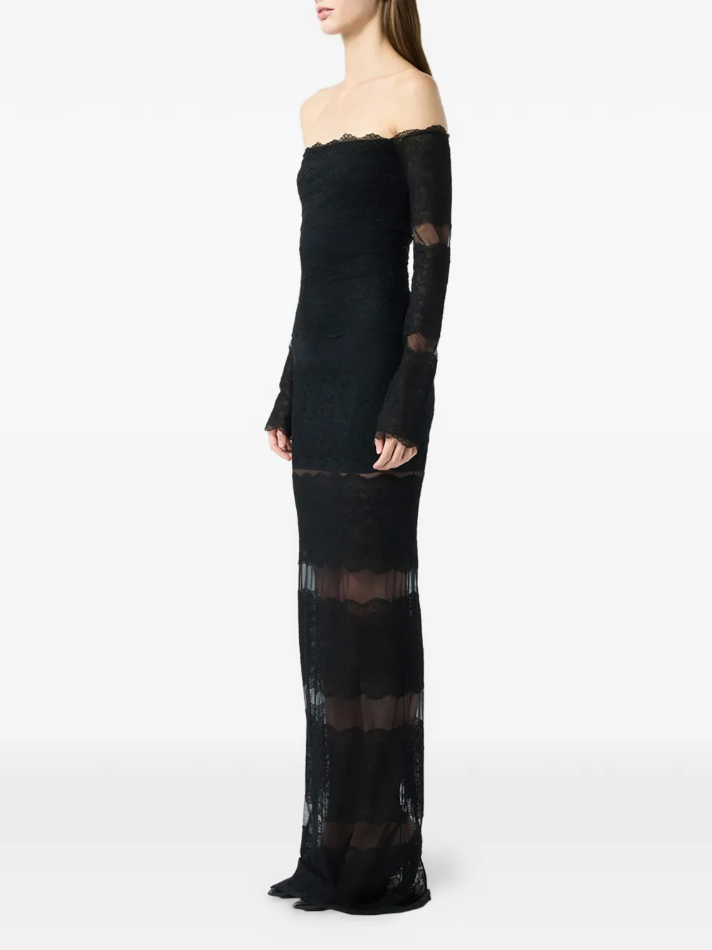 Blumarine Off-shoulder maxi-jurk met kant Zwart