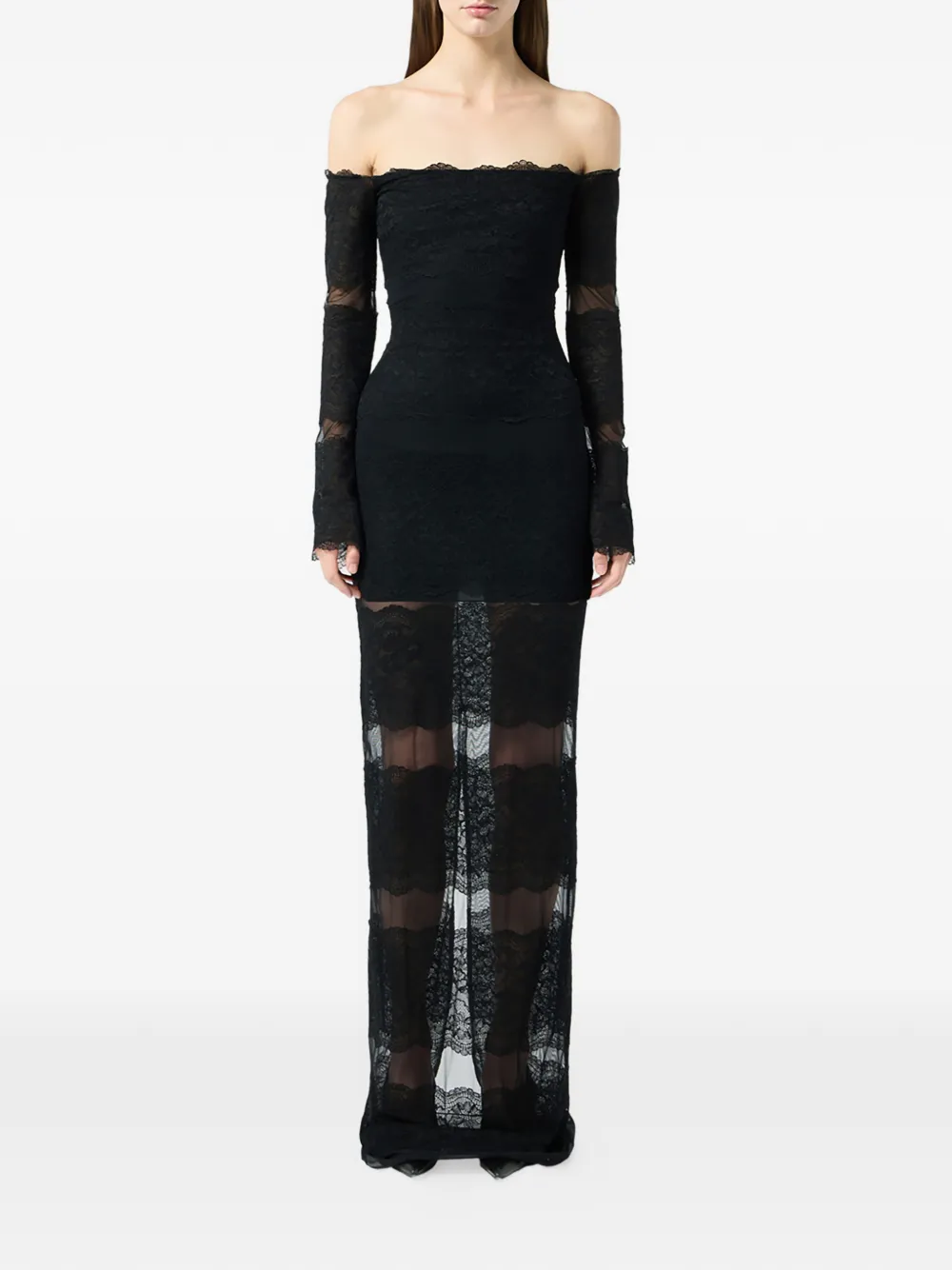 Blumarine Off-shoulder maxi-jurk met kant - Zwart