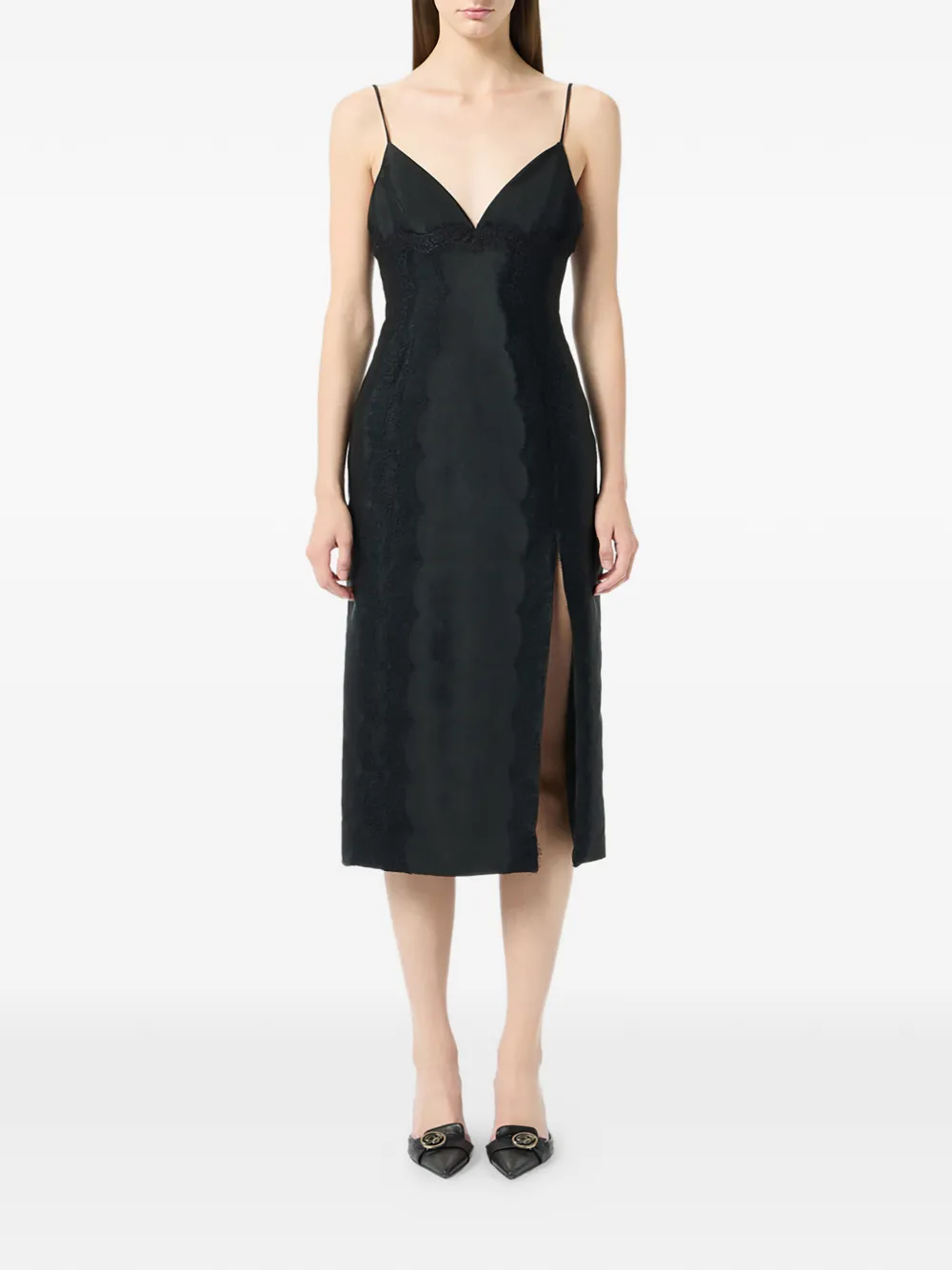 Blumarine Midi-jurk met kanten details en split - Zwart