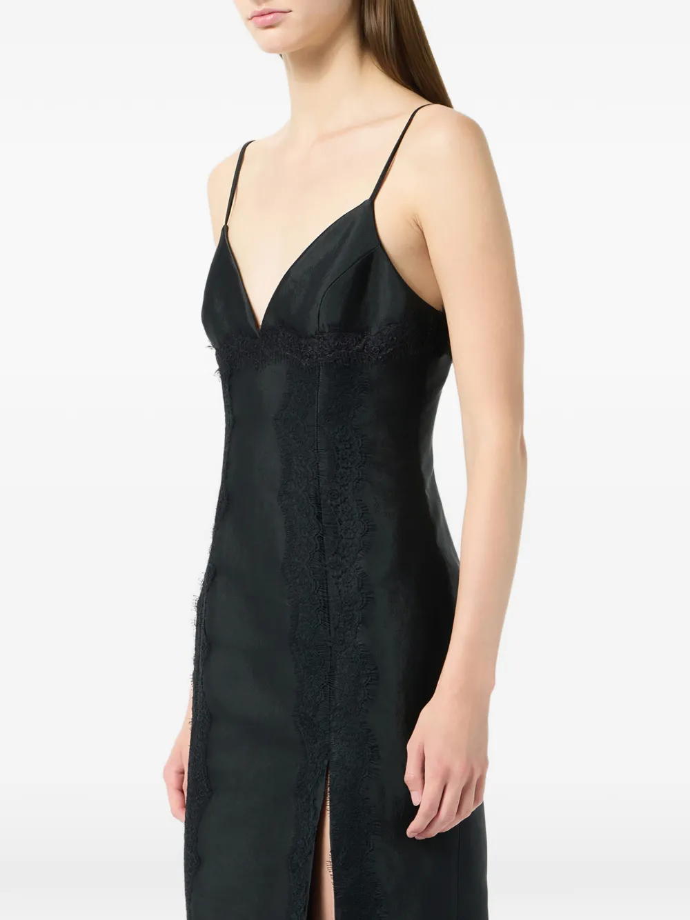 Blumarine Midi-jurk met kanten details en split Zwart