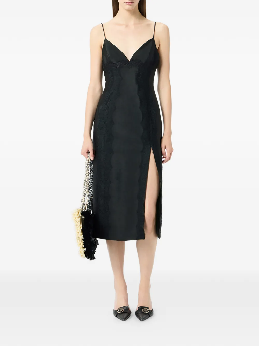 Blumarine Midi-jurk met kanten details en split Zwart