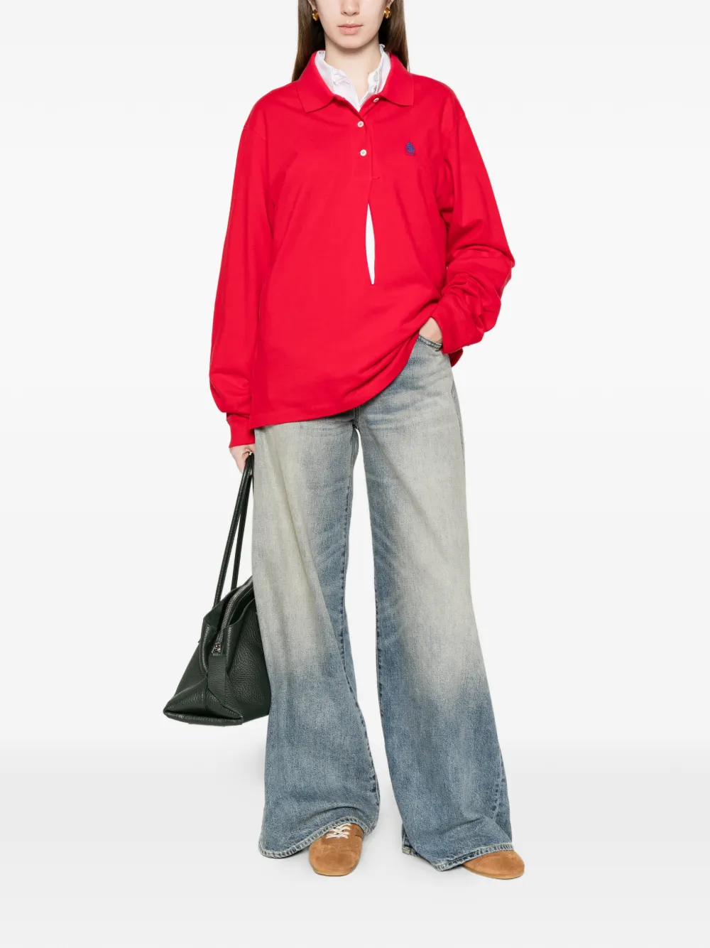 Prada Piqué poloshirt met lange mouwen Rood