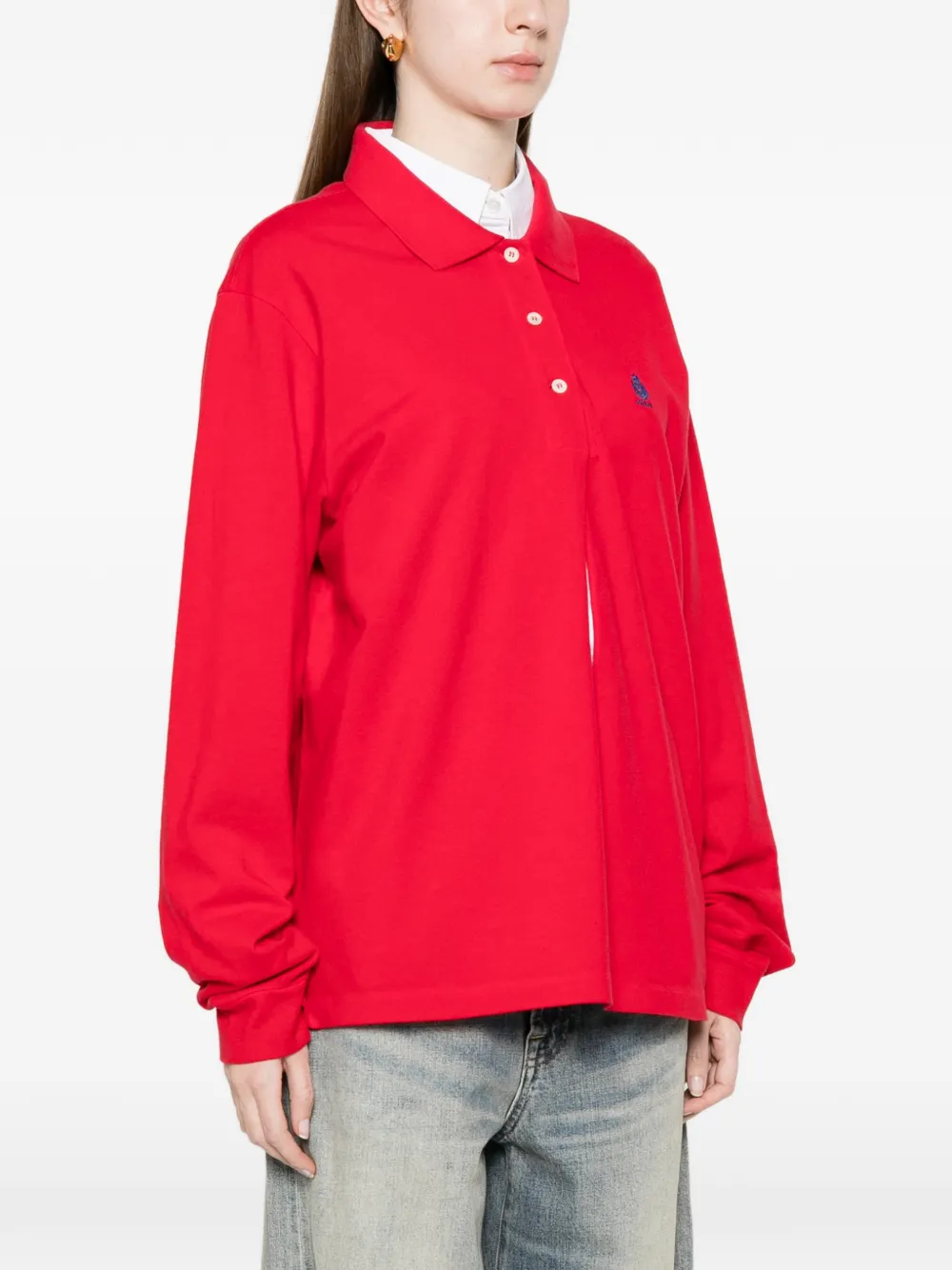 Prada Piqué poloshirt met lange mouwen Rood
