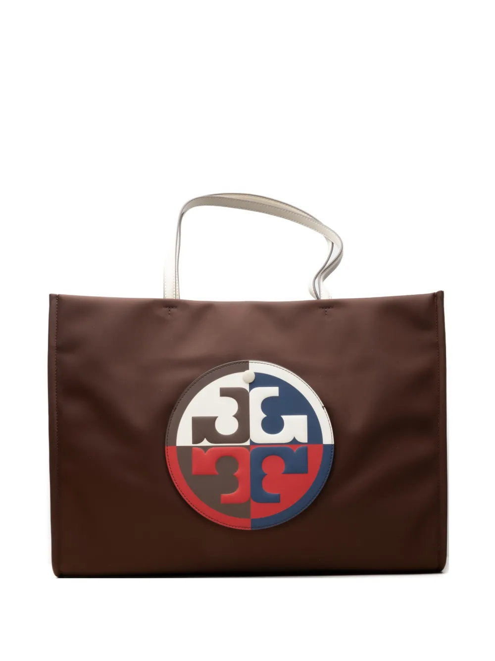 Tory Burch large Ella colourblock logo-plaque tote bag - Marrone
