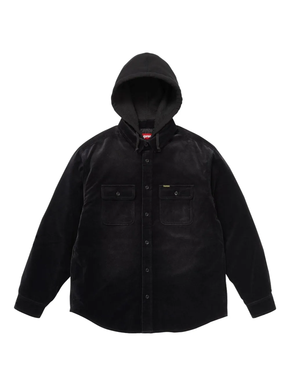 Supreme quilted hooded velvet shirt jacket - Nero