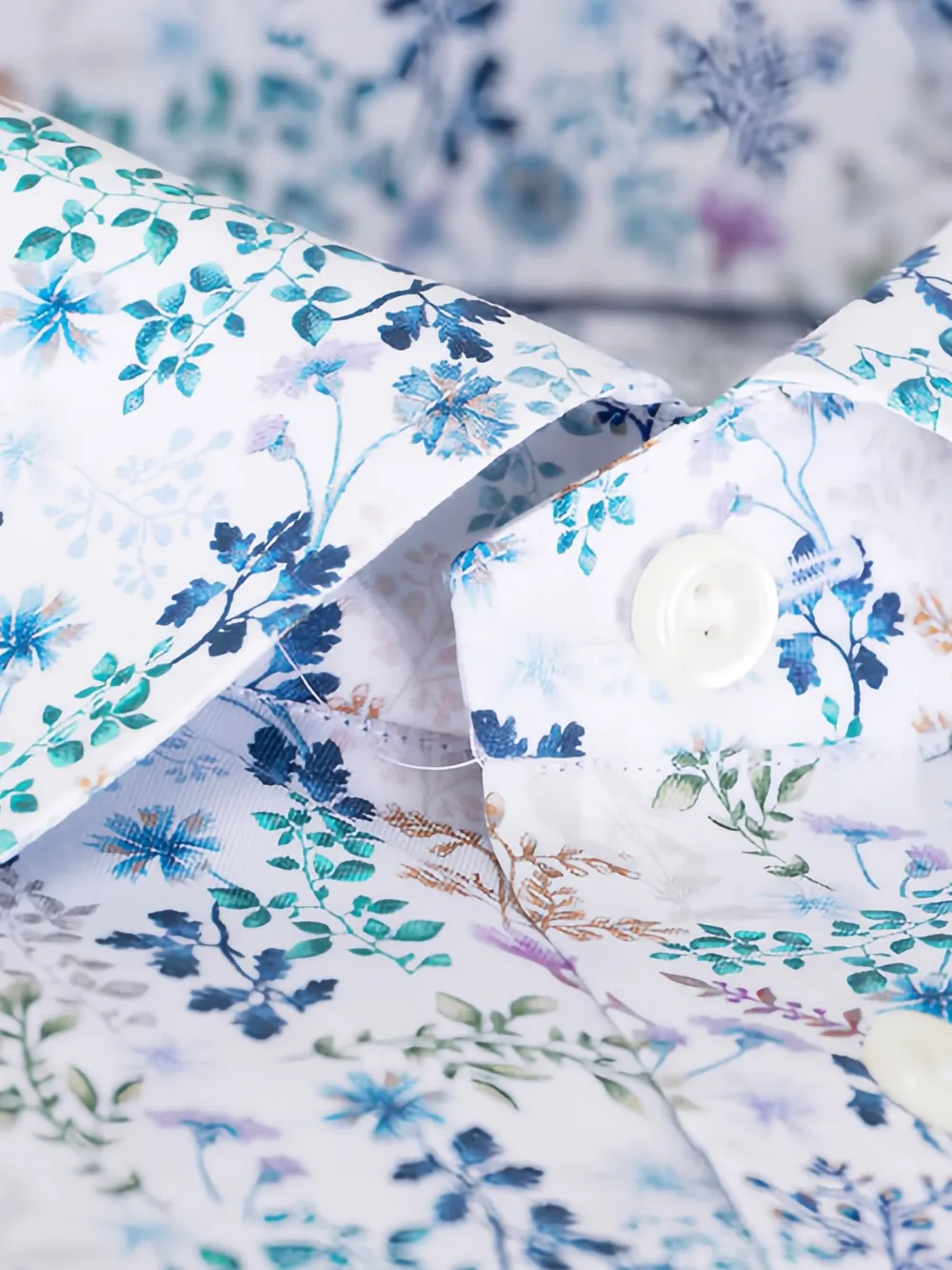 Eton Twill overhemd met bloemenprint - Wit