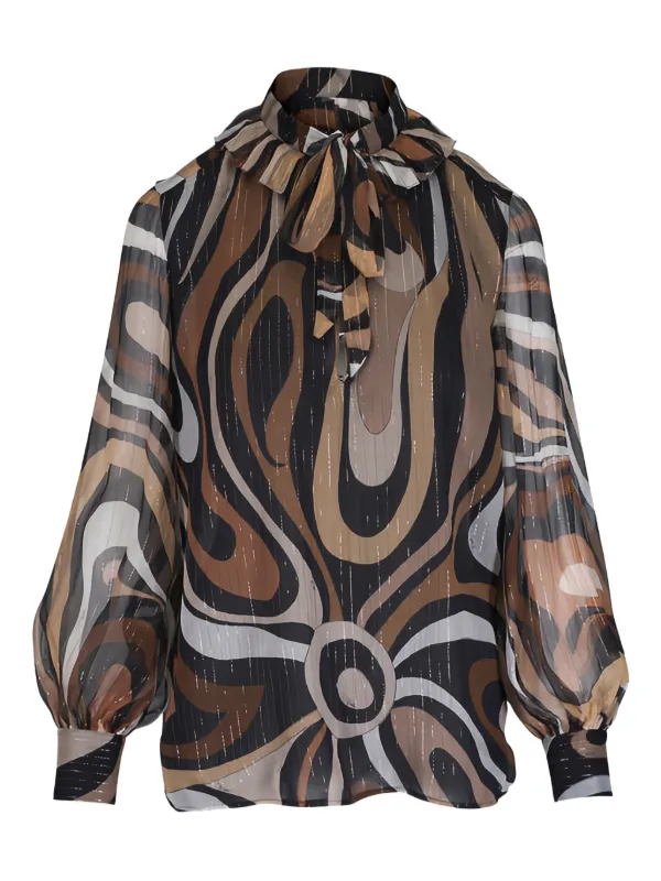 Pucci Marmo Print Creponne Blouse in Brown