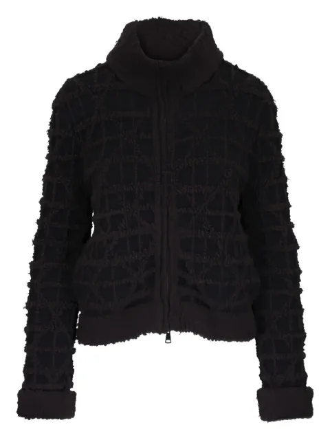 D.Exterior bouclé zip-up cardigan