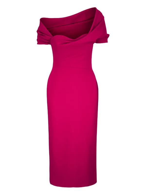 carolina herrera draped off the shoulder midi dress Carolina Herrera Off-the-shoulder Pleated Silk-faille Midi Dress - Women - Red Dresses