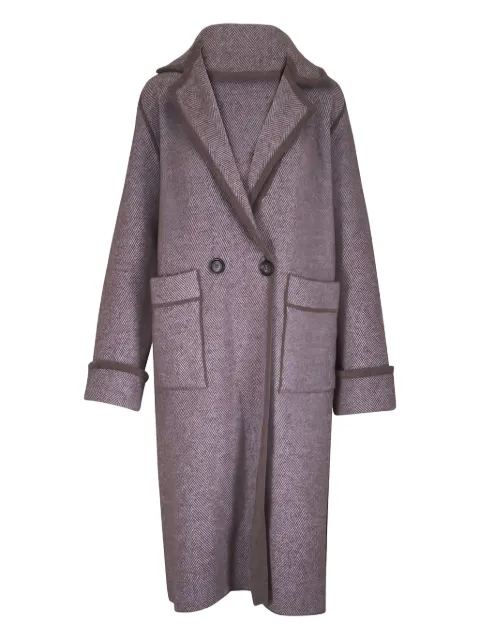 D.Exterior herringbone double-breasted coat