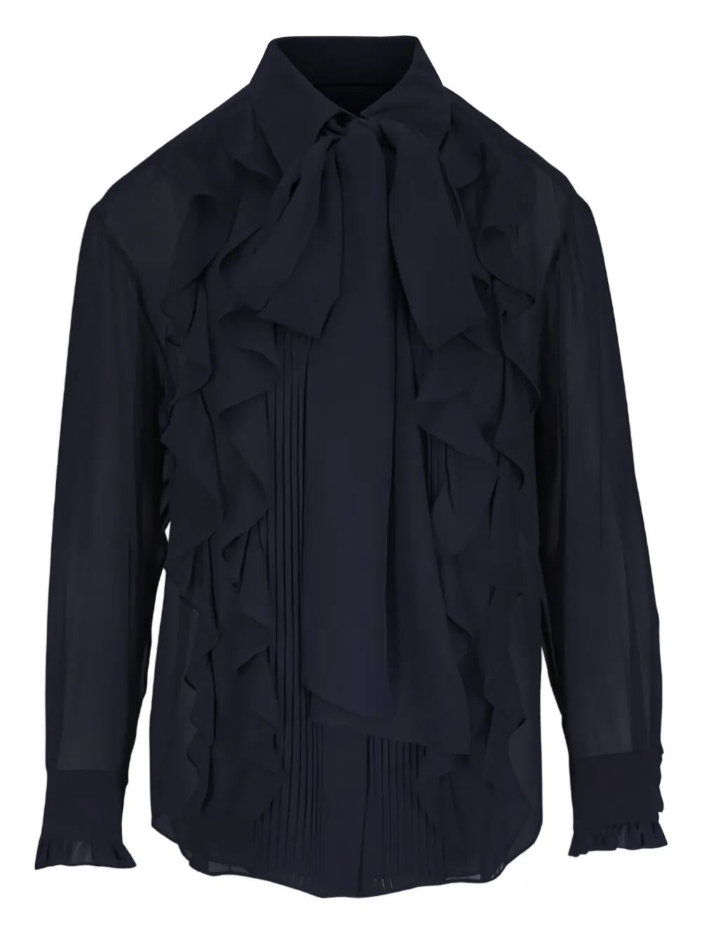 Lafayette 148 blouse en soie Georgette à volants | bleu | Image 1