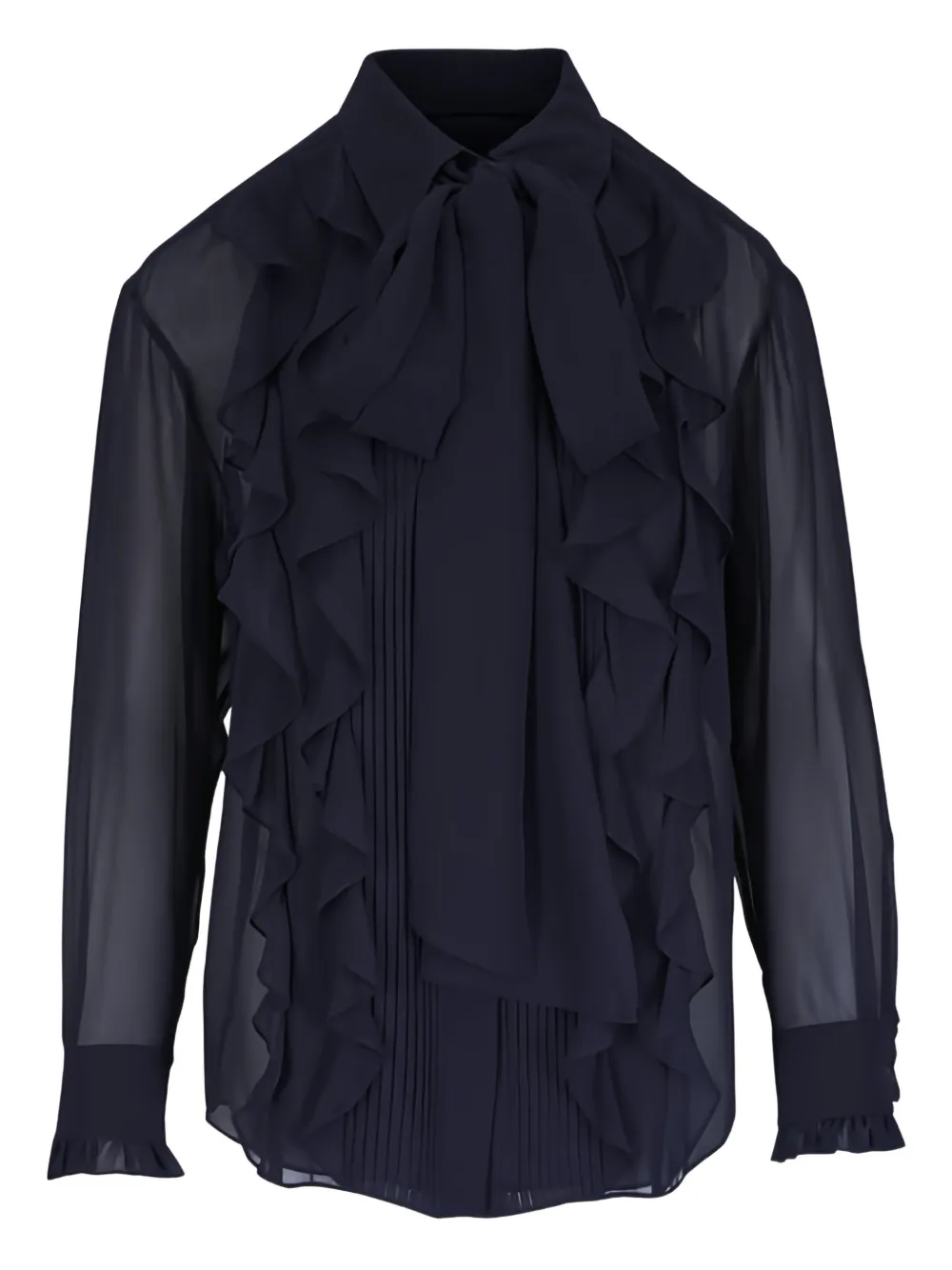 Lafayette 148 Georgette ruffled-tie silk blouse - Blue