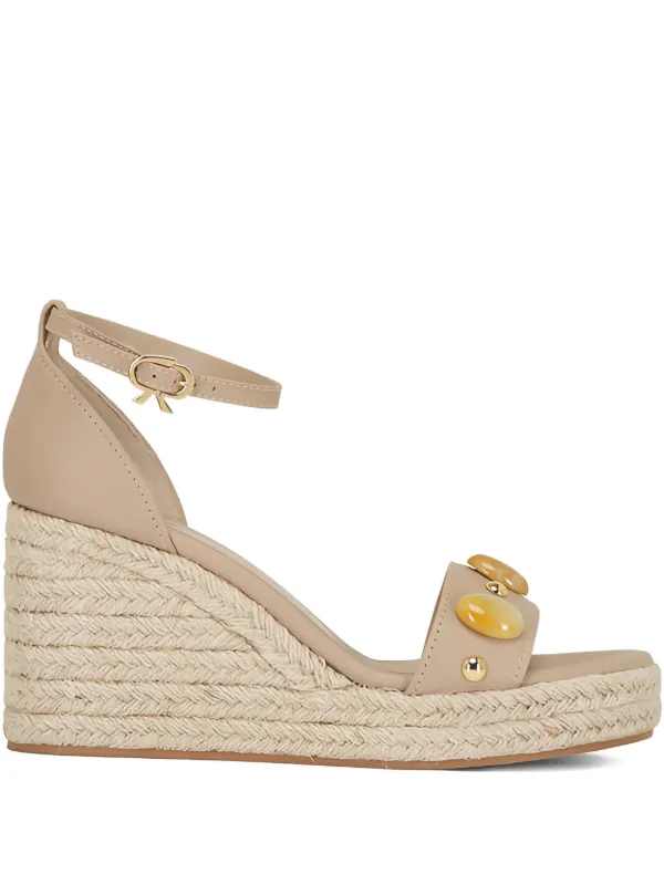 Gianvito Rossi Embellished Wedge Espadrilles in Neutrals