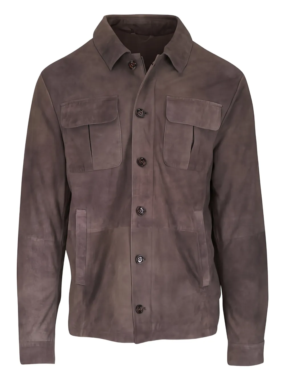 Gimo's Italiana Giacca-camicia in pelle scamosciata con bottoni - Marrone