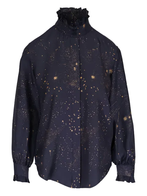 Lafayette 148 Ink ruffled star print blouse