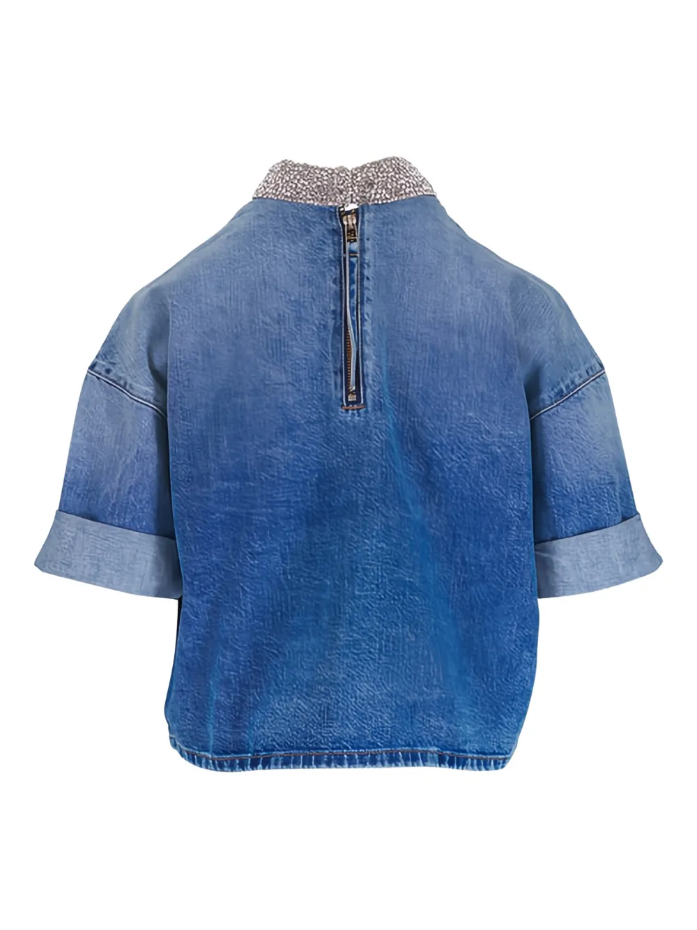 TWP Blouse verfraaid met kristallen en borstzak - Blauw