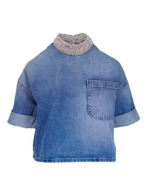 TWP crystal-embellished chest-pocket blouse