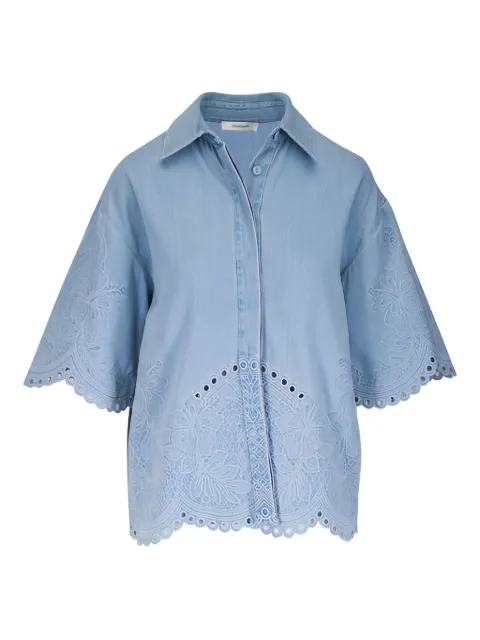 ZIMMERMANN floral-embroidered scalloped cotton blouse