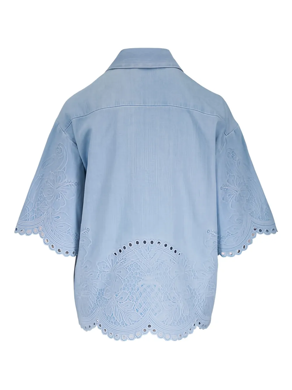 ZIMMERMANN floral-embroidered scalloped cotton blouse - Blauw