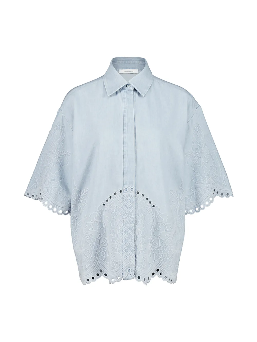 ZIMMERMANN floral-embroidered scalloped cotton blouse - Blu