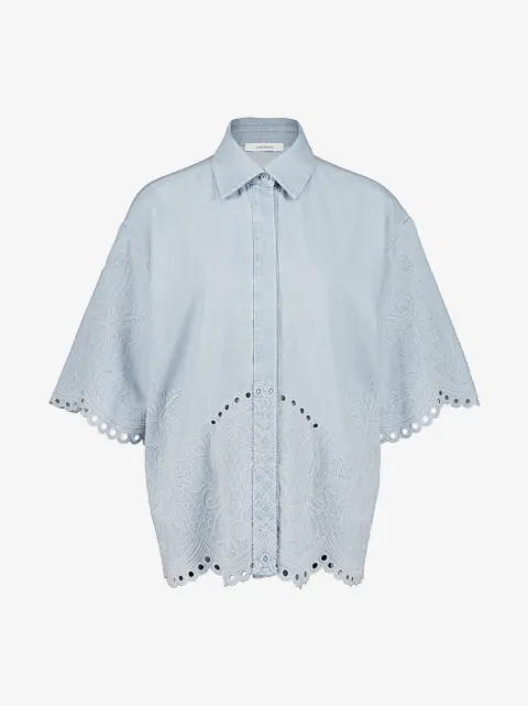 ZIMMERMANN Daylight floral-embroidered denim shirt