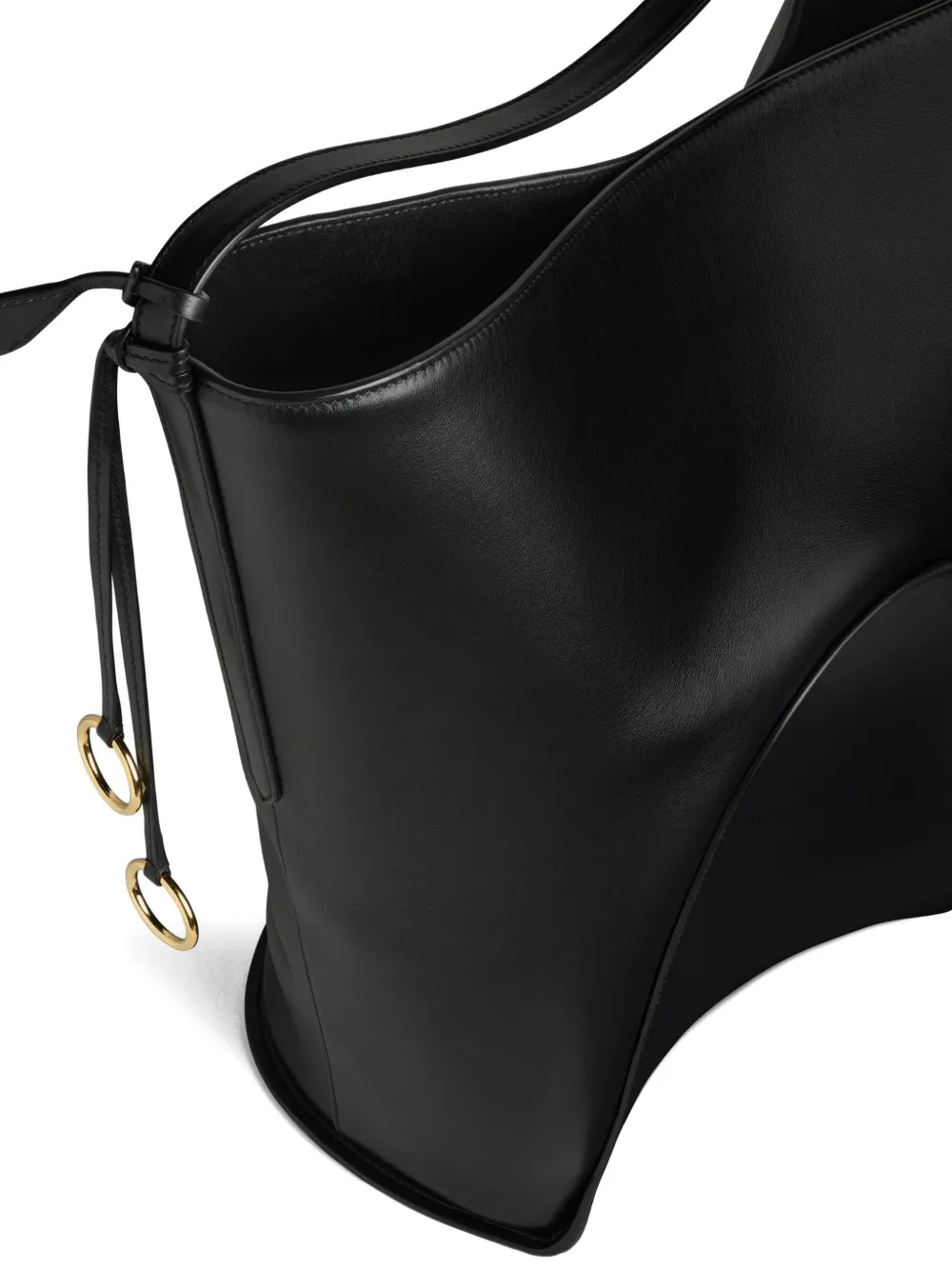 Ring-Detail Black Bucket Bag