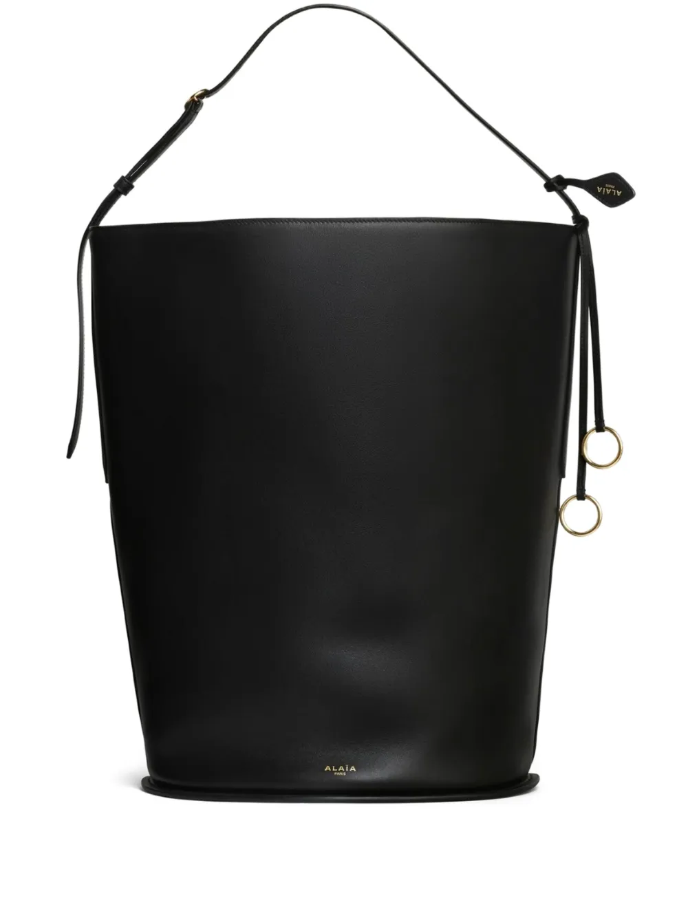 Ring-Detail Black Bucket Bag