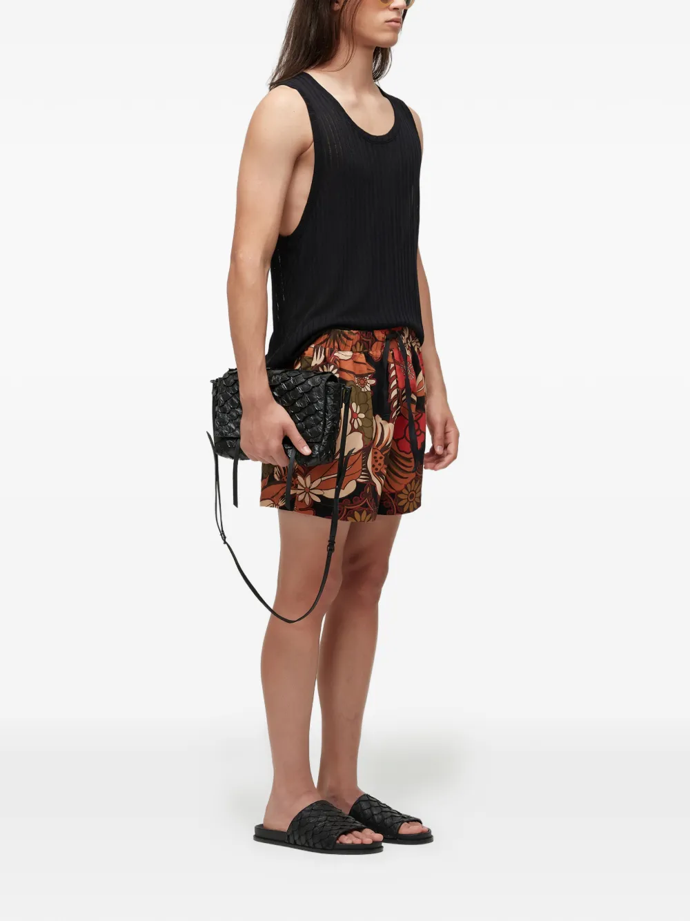 Osklen Pj floral-print drawstring shorts - Zwart