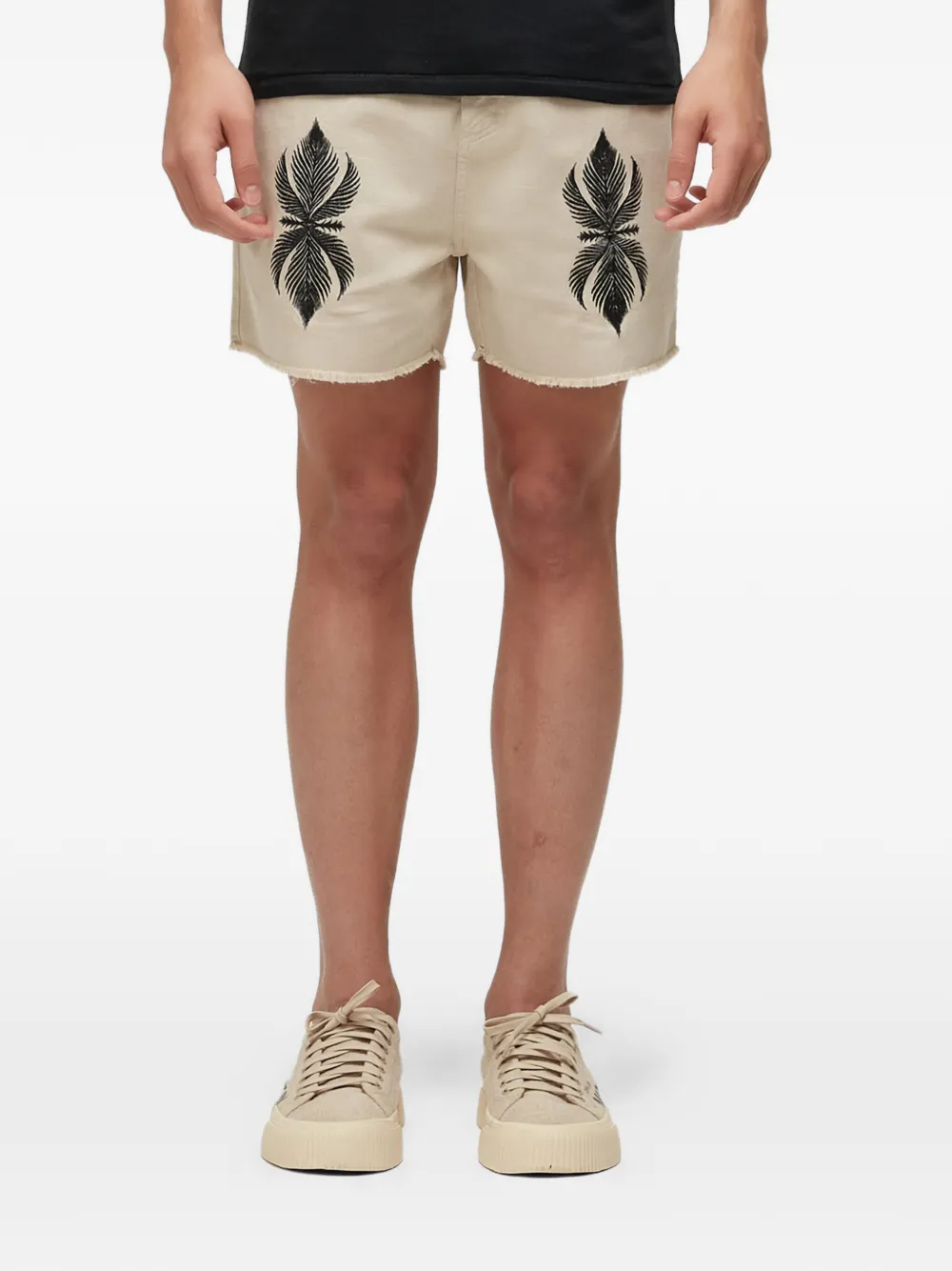 Osklen leaf-embroidery frayed shorts | neutro | Image 1