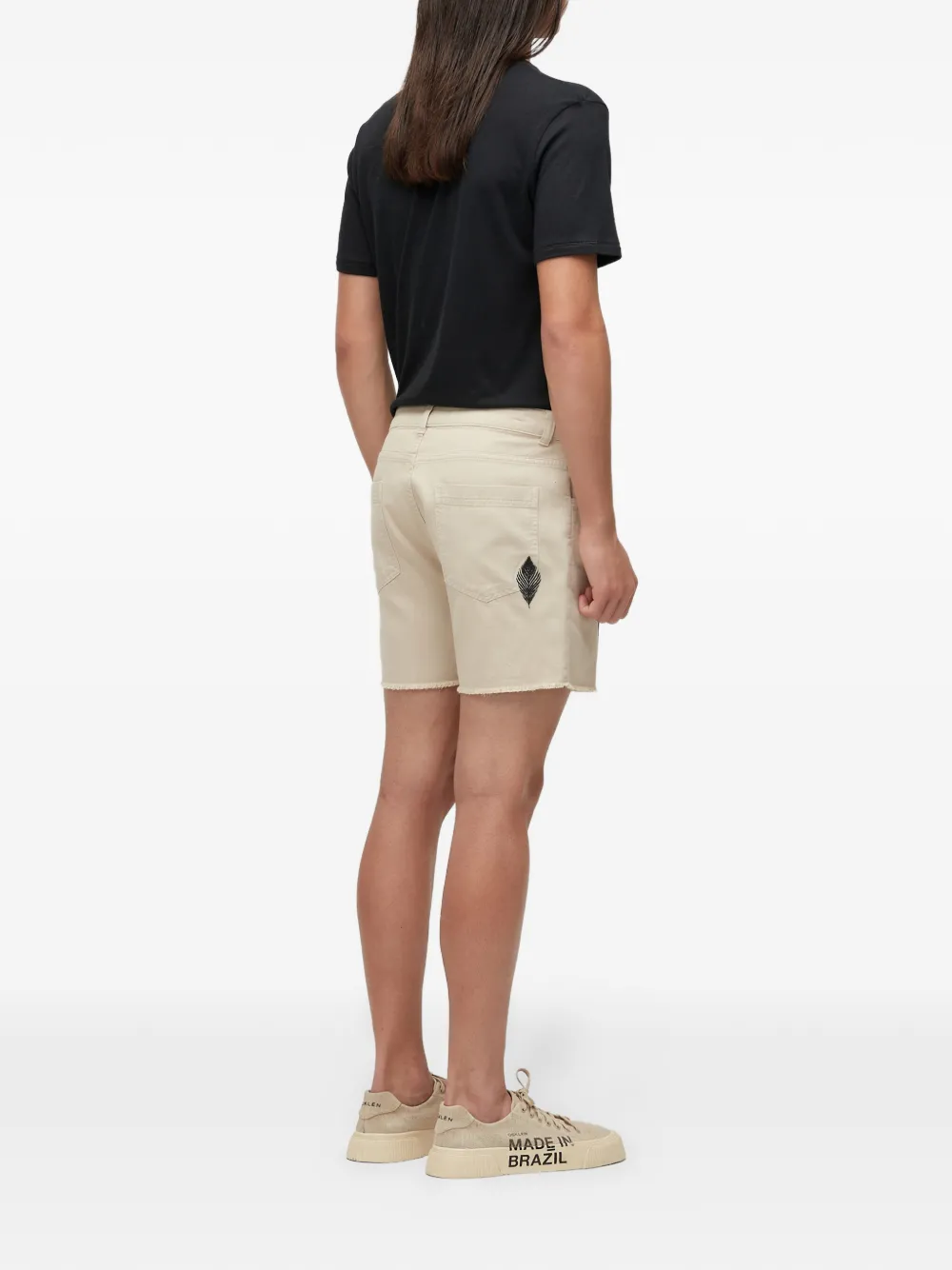  Osklen Leaf-embroidery Frayed Shorts - Neutrals 